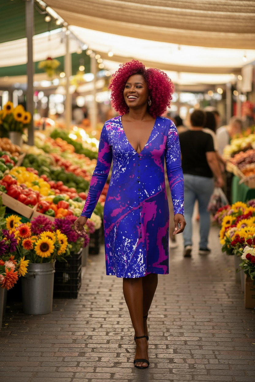 Electric Blue Leaf Cardigan fully closed hands free farmers market mockup