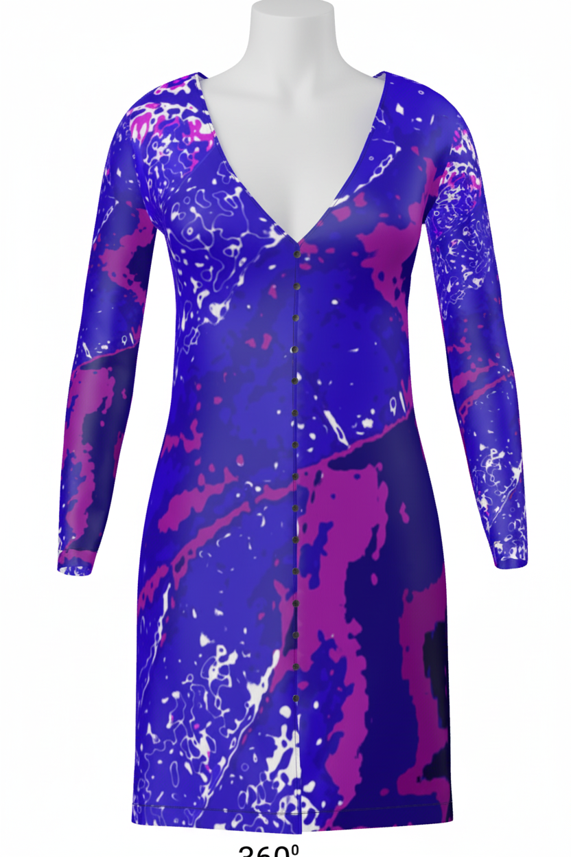 Electric Blue Leaf Ladies Cardigan front mannequin mockup