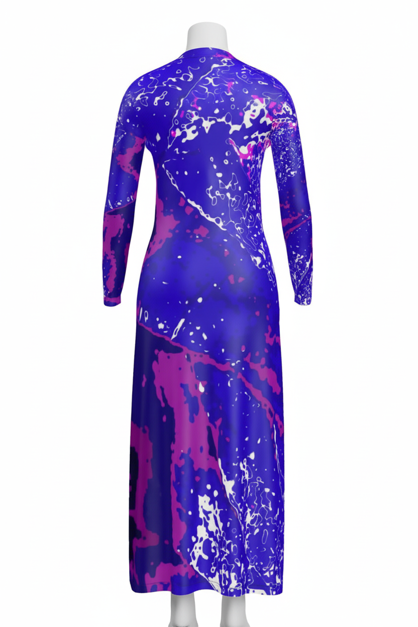 Electric Blue Leaf Ladies Cardigan Maxi back view corrected mockup