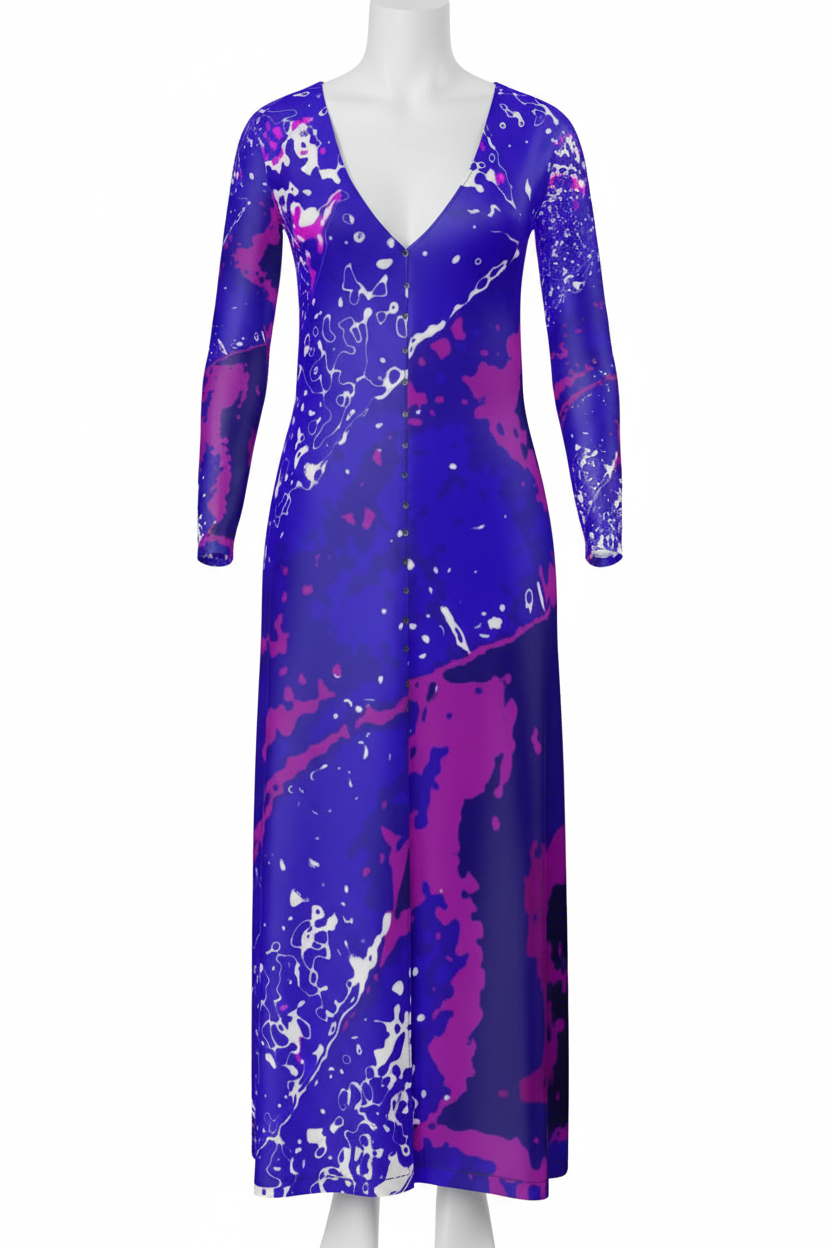 Electric Blue Leaf Ladies Cardigan Maxi front mannequin mockup