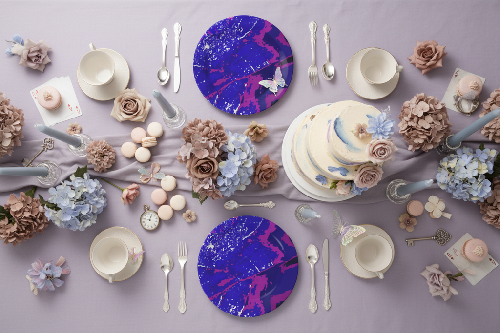 Electric Blue Leaf Plates – Overhead Wonderland Table