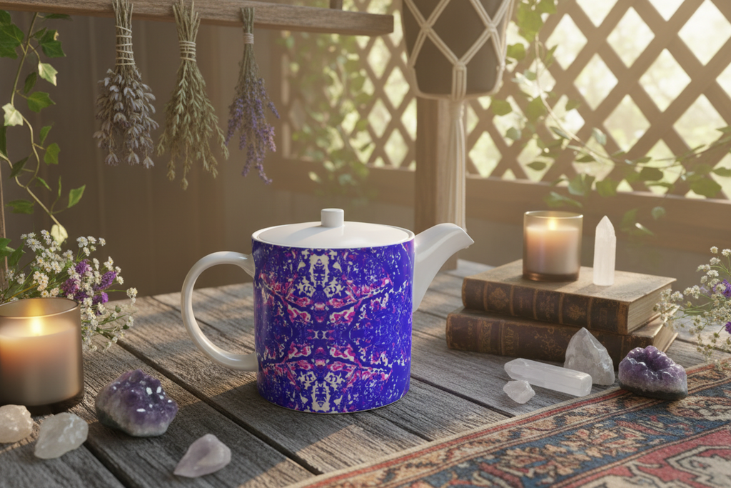 Electric Blue Leaf Teapot – Witchy Boho Porch