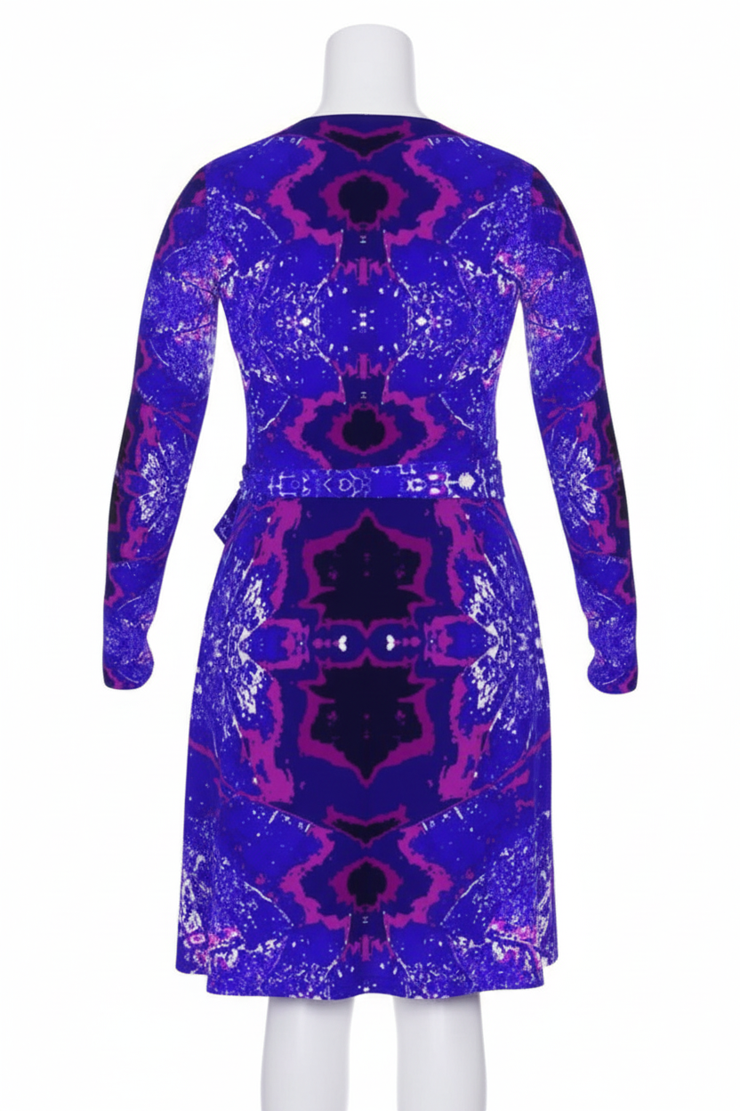 Electric Blue Leaf Wrap Dress back view corrected mockup
