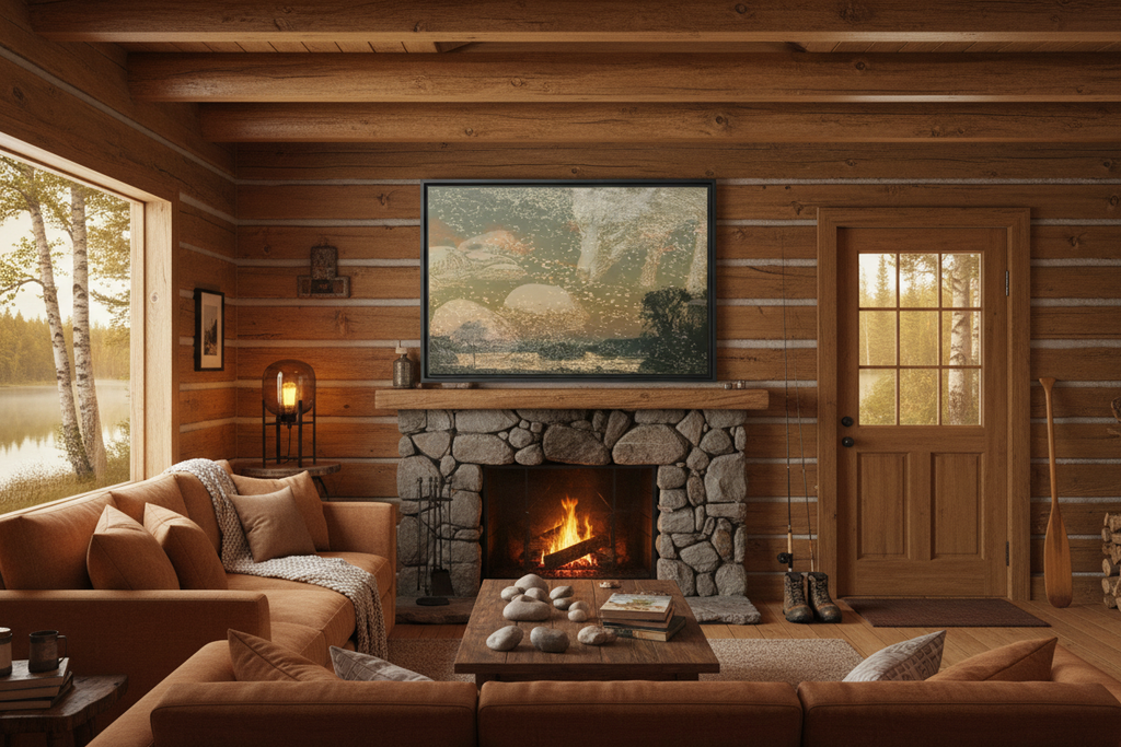 Fox with River Rocks Canvas - Cabin by the Lake
