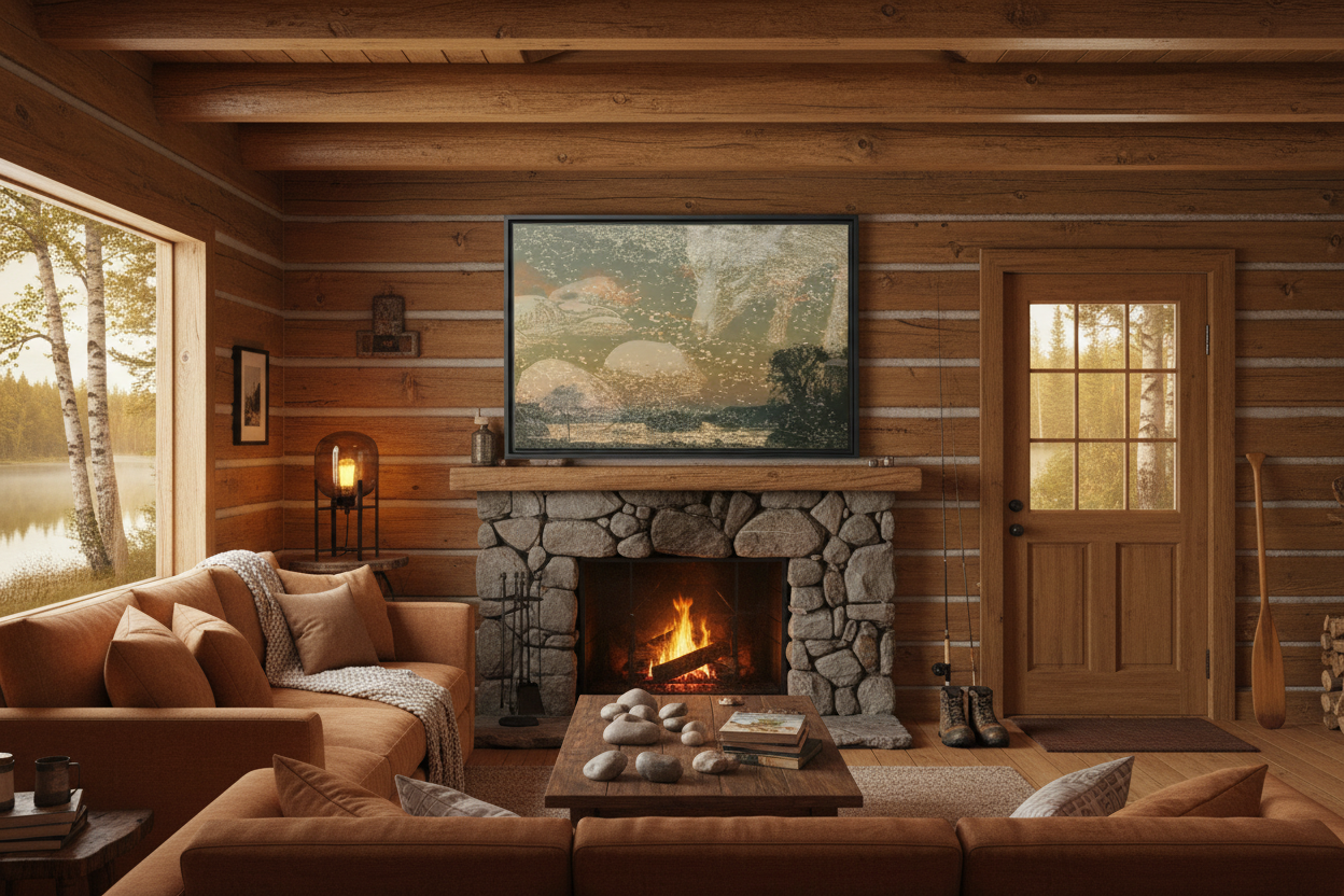 Fox with River Rocks Canvas - Cabin by the Lake