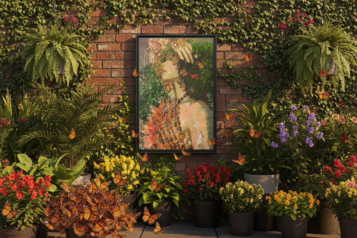 Green Goddess Canvas - Urban Greenery with Monarch Butterflies