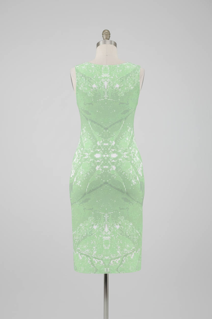 Green Leaf Bodycon Dress Back View Mannequin Mockup