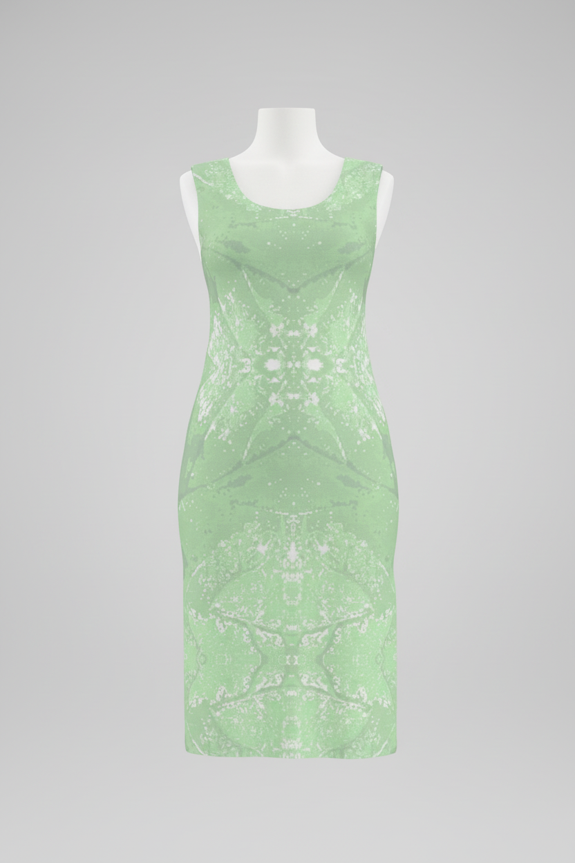 Green Leaf Bodycon Dress Front View Mannequin Mockup