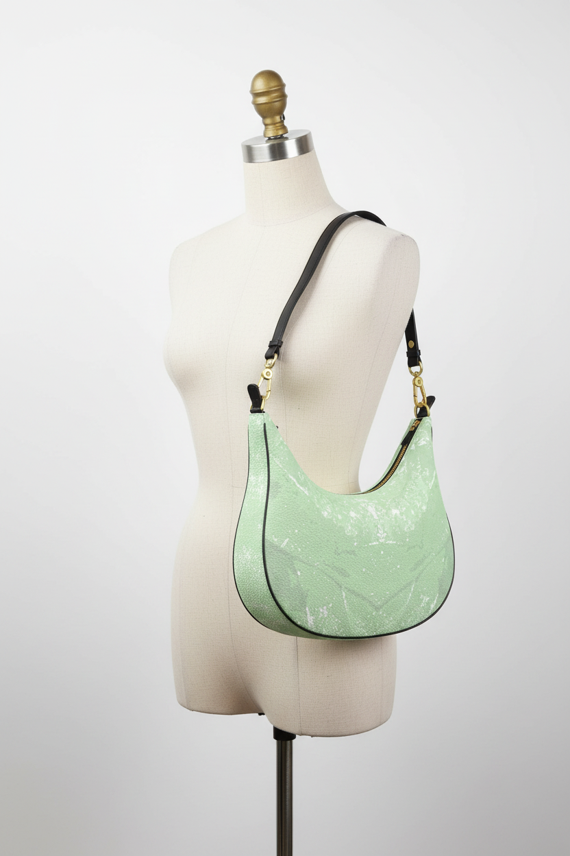 Green Leaf Curve Hobo Bag High Shoulder Carry Mockup