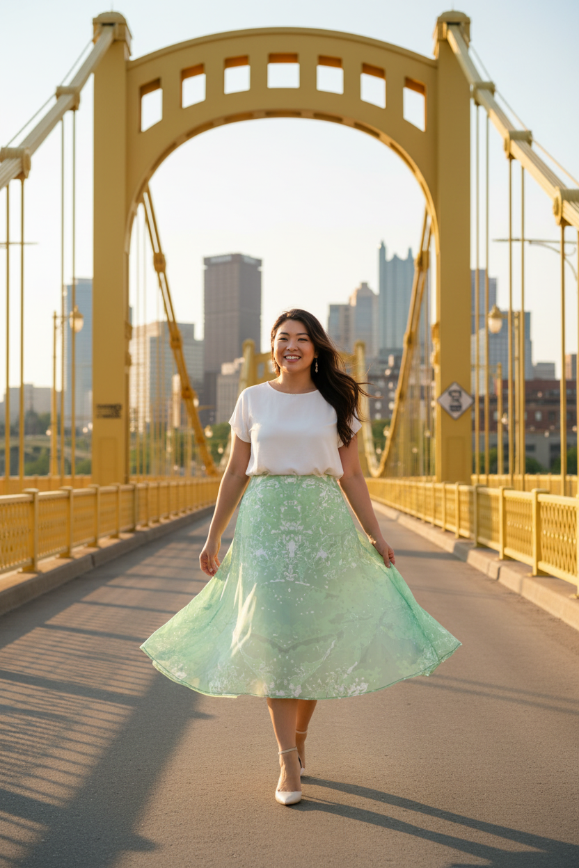 Green Leaf Midi Skirt – Rachel Carson Bridge Pittsburgh