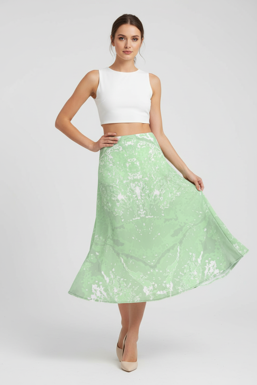 Green Leaf Midi Skirt – White Cropped Top Studio