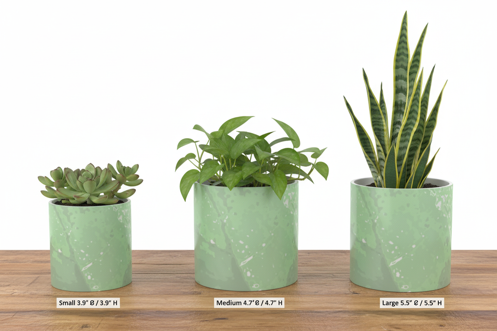 Green Leaf Plant Pot – All 3 Sizes Labeled