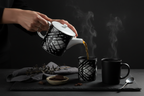 Hot Metal Bone China Teapot – Pouring into Black Mugs