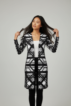 Hot Metal Ladies Cardigan Long Version Asian Woman Combing Hair Studio Mockup