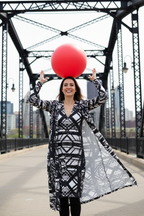 Hot Metal Ladies Cardigan Mid-Calf Length Black Hot Metal Bridge Pittsburgh Ball Balancing Mockup