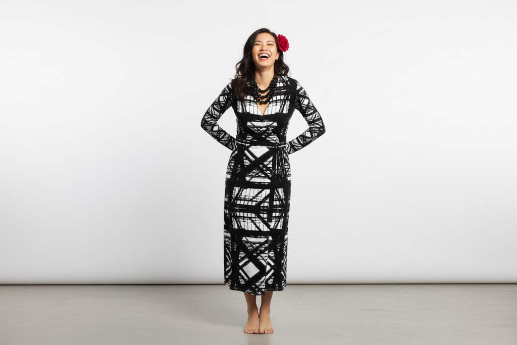 Hot Metal Wrap Dress full-length studio mockup