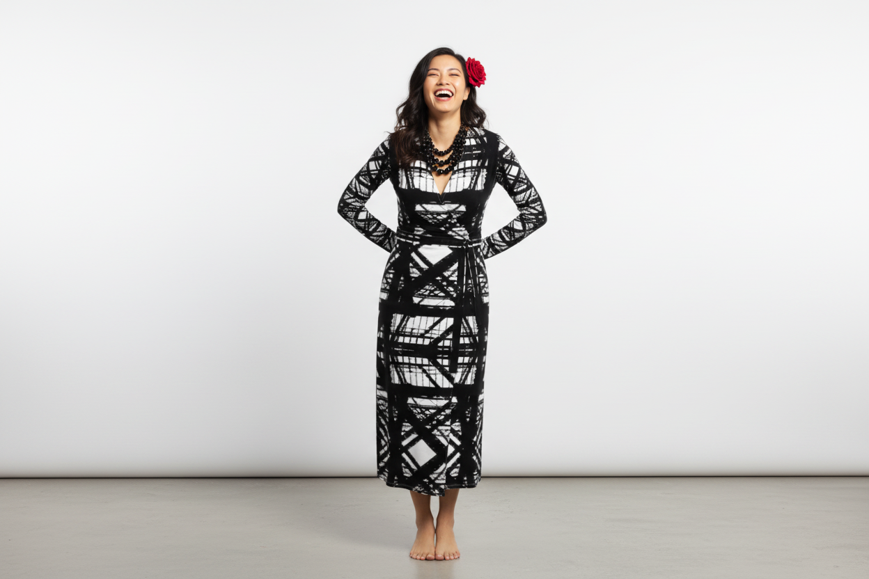 Hot Metal Wrap Dress full-length studio mockup