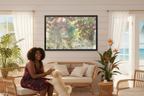 Joy Canvas - Centered with Model and Puppy Beachside Bungalow