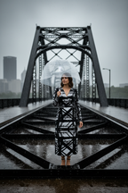 Long Hot Metal Wrap Dress Hot Metal Bridge Pittsburgh Rain Umbrella Mockup