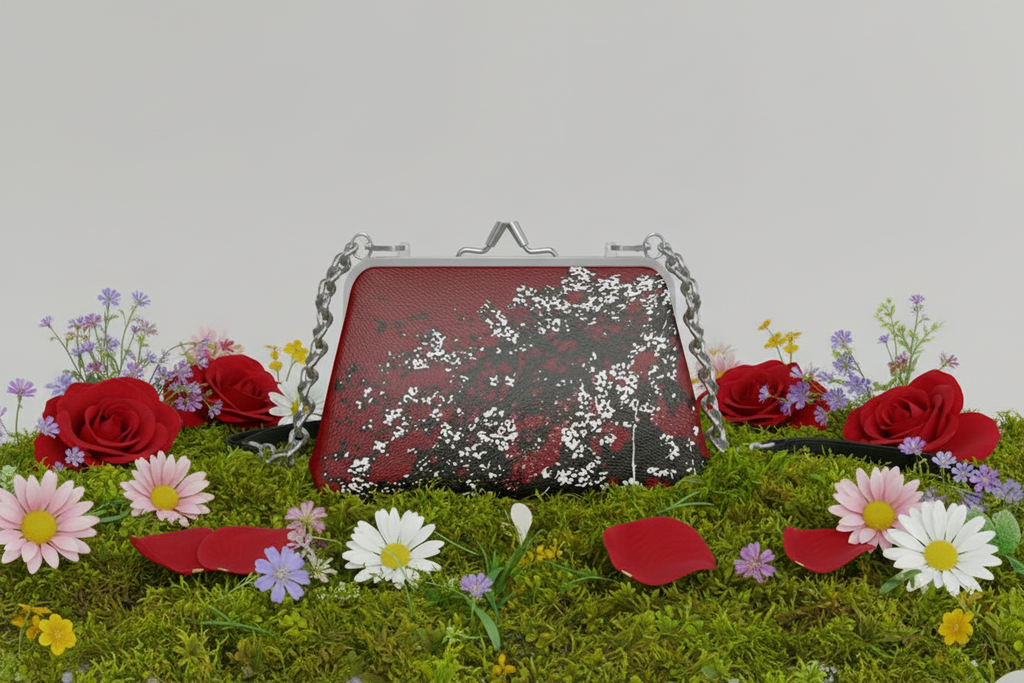 Mad Blossom Flat Frame Bag on Moss with Flowers Studio Mockup