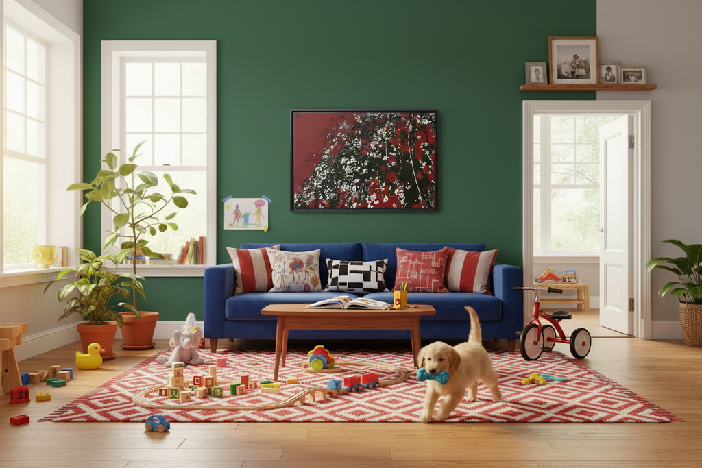 Mad Blossoms Canvas - Colorful Family Home with Puppy