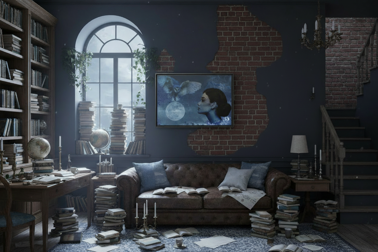 Moon Owl Canvas - Dark Academia No Wall Rug