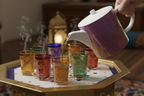 Neon Shade Bone China Teapot pouring into Moroccan tea glasses