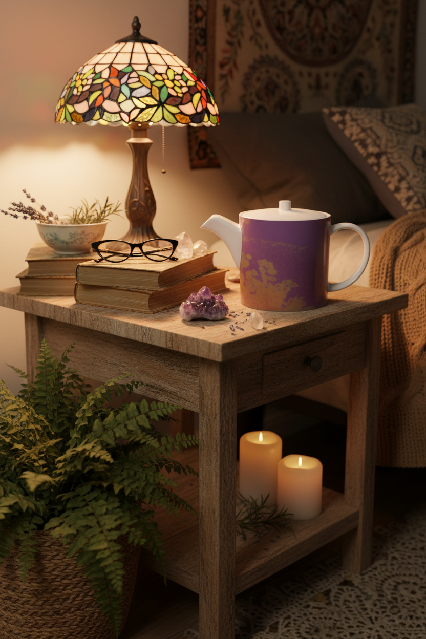 Neon Shade Bone China Teapot to scale in witchy boho bedroom