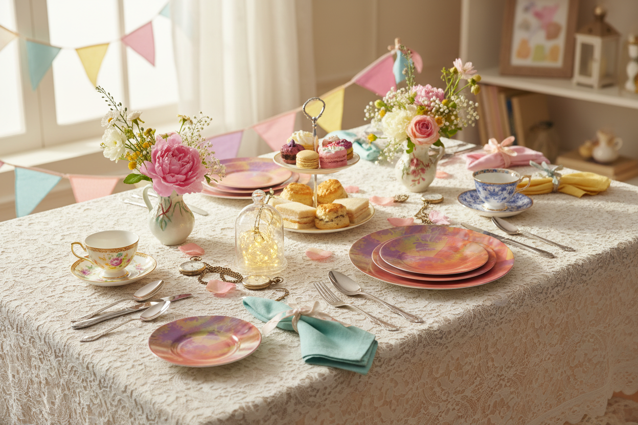 Neon Shade China Plates whimsical high tea tablescape