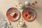 Neon Shade China Plates with dessert - overhead view