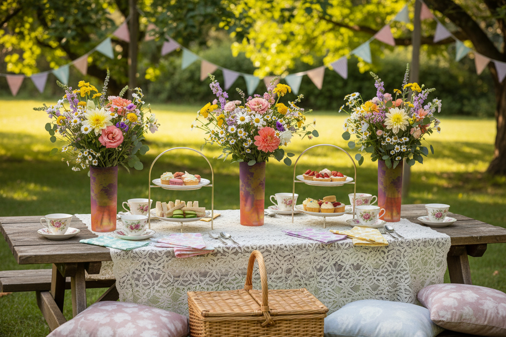 Neon Shade Glass Vase at whimsical high tea picnic