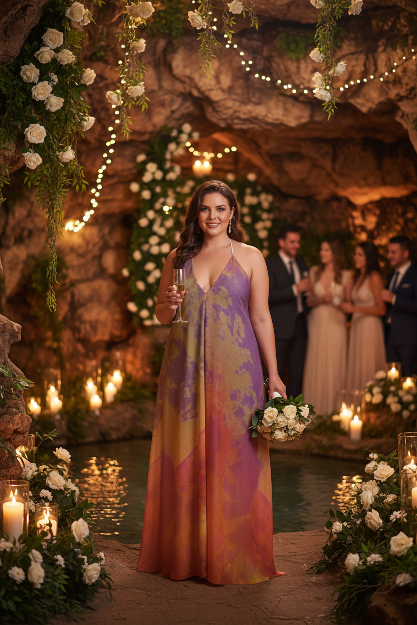 Neon Shade Halterneck backless dress at grotto wedding