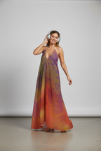 Neon Shade Halterneck backless dress studio with headphones
