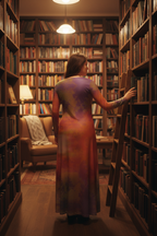 Neon Shade Ladies Long Cardigan back view in bookshop