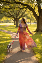 Neon Shade Ladies Long Cardigan walking pig in park