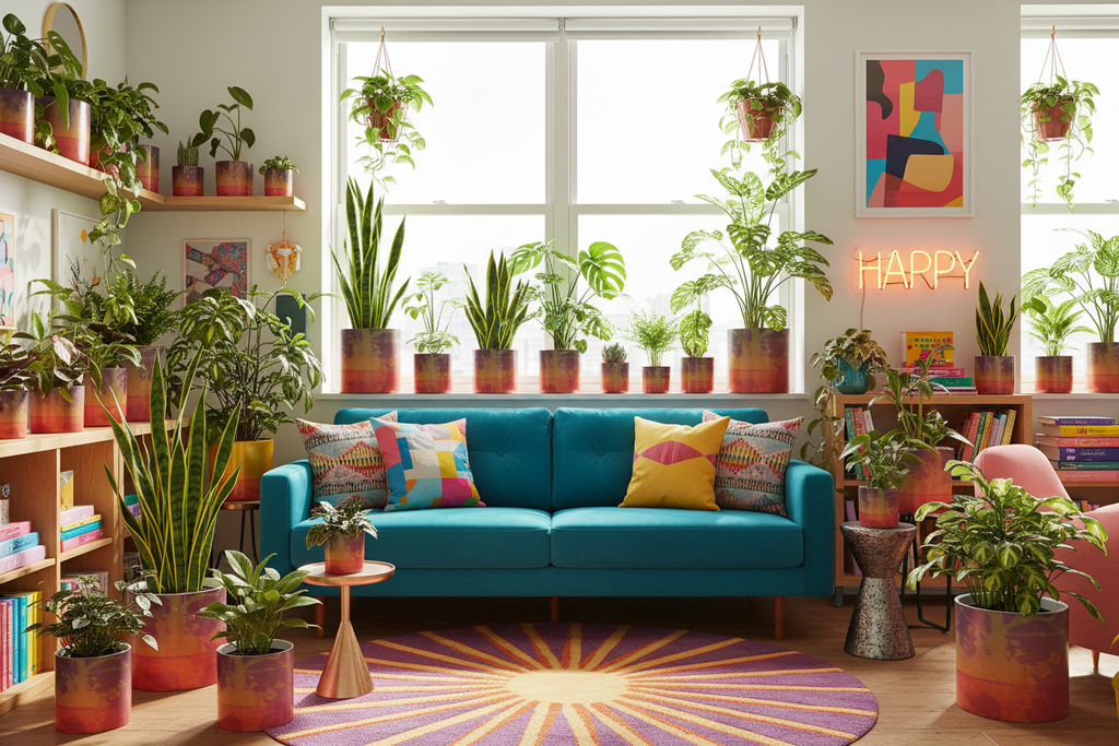 Neon Shade Plant Pots in dopamine decor apartment