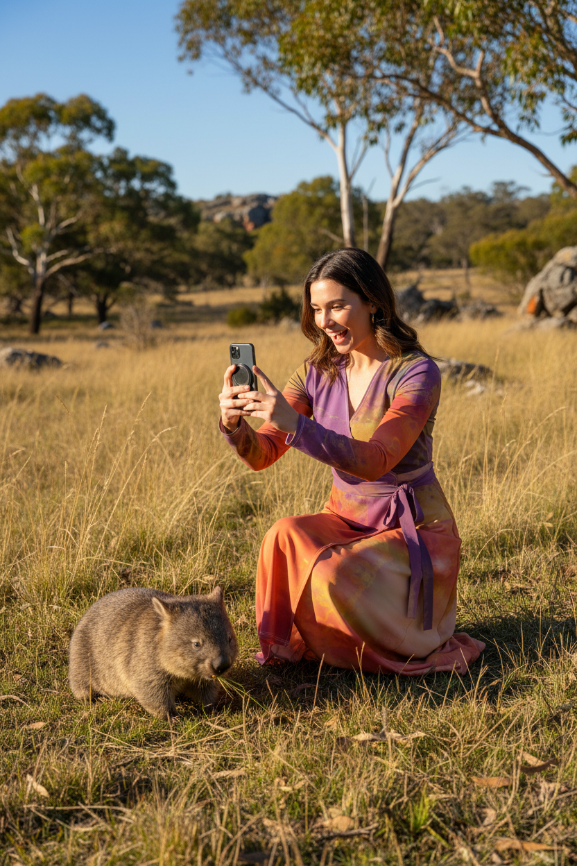 Neon Shade Wrap Dress filming wombat