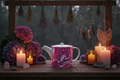 Pink Leaf Bone China Teapot witchy boho porch hydrangeas mockup