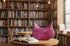Pink Leaf Curve Hobo Bag bookstore cafe table mockup