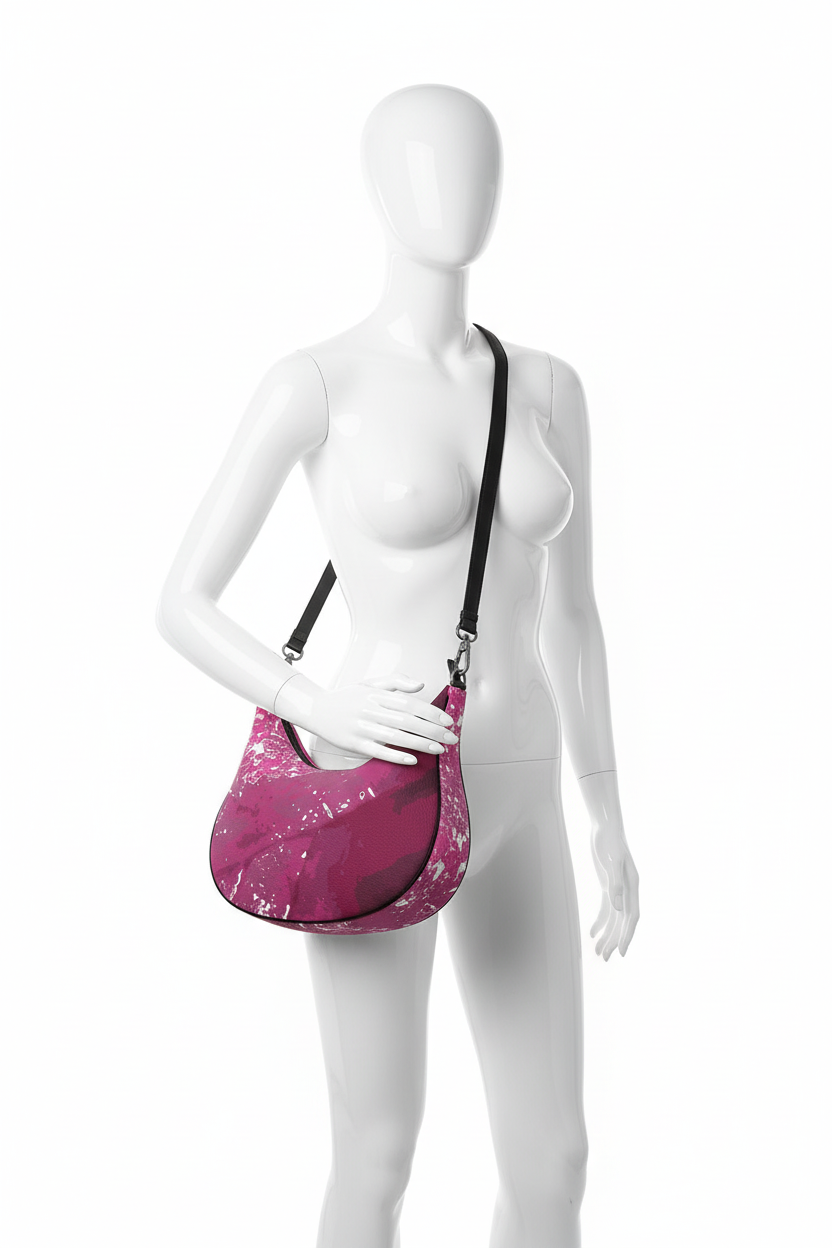 Pink Leaf Curve Hobo Bag front mannequin mockup