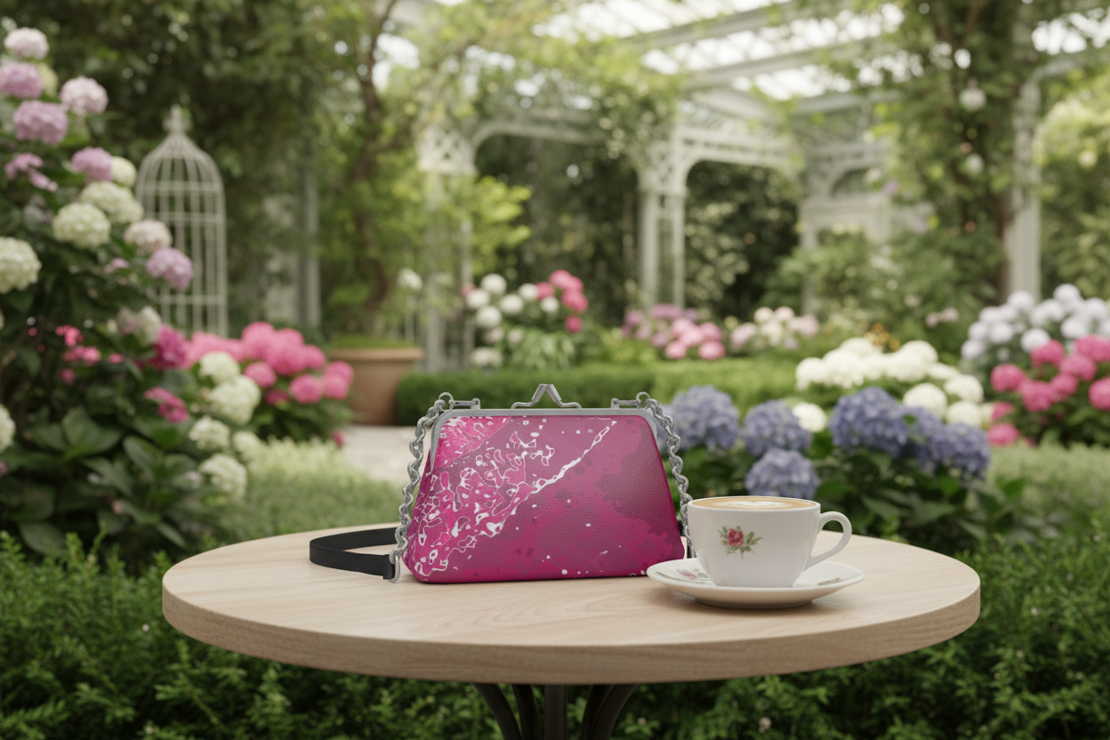 Pink Leaf Flat Frame Bag botanical gardens mockup