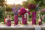 Pink Leaf Glass Vase straight cylinder whimsical floral table