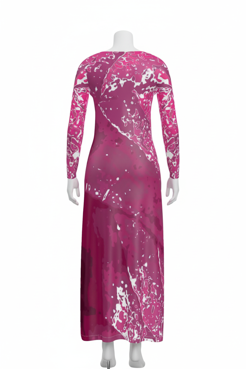 Pink Leaf Ladies Long Cardigan back mannequin mockup