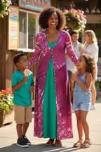 Pink Leaf Long Maxi Cardigan Black woman green dress kids ice cream mockup