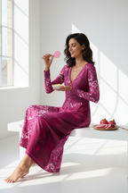 Pink Leaf Long Maxi Cardigan model studio watermelon radishes butter mockup