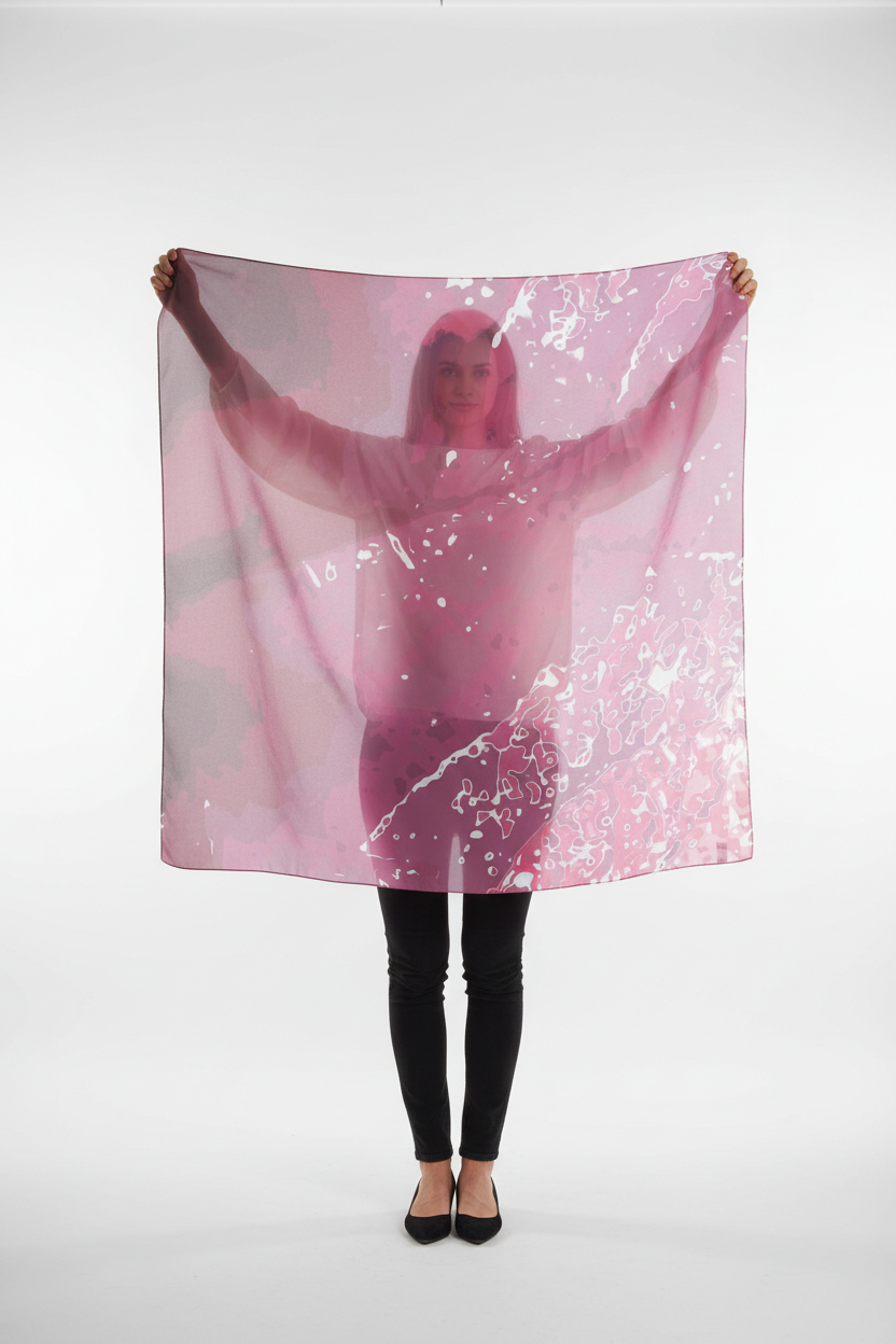Pink Leaf Mulberry Silk Scarf Studio Shot