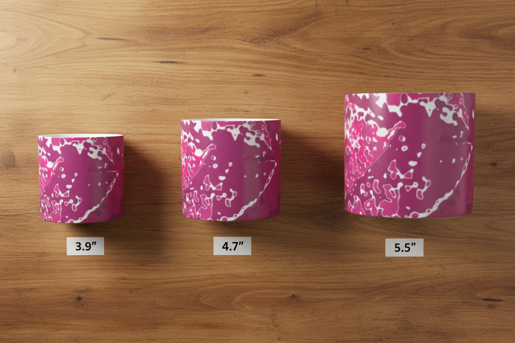Pink Leaf Plant Pot all 3 sizes overhead wood table flat lay mockup