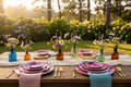 Pink Leaf plates whimsical outdoor party table mockup