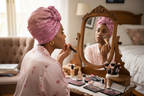 Pink Leaf Scarf Headwrap Makeup
