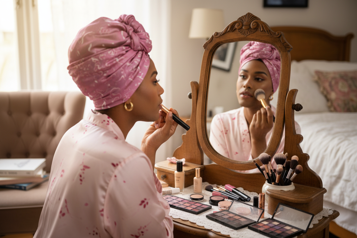 Pink Leaf Scarf Headwrap Makeup
